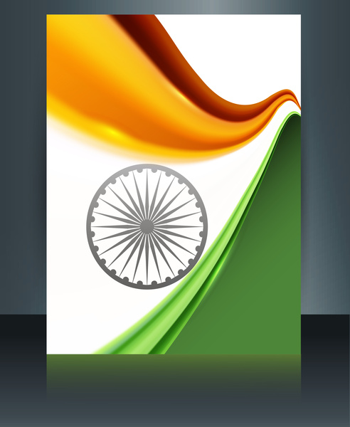 Folheto modelo fundo reflexo vector de onda brilhante linda bandeira indiana