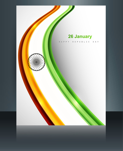 bendera India mengkilap indah gelombang brosur template latar belakang refleksi vektor