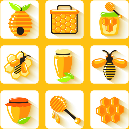 vetor de ícones de mel de abelha brilhante