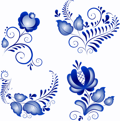vektor ornamen bunga biru berkilau
