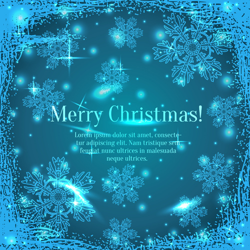 光沢のある青いメリー クリスマス カード デザインのベクトル