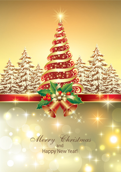 glänzende Weihnachtsbaum und Glocken Vektor-Hintergrund