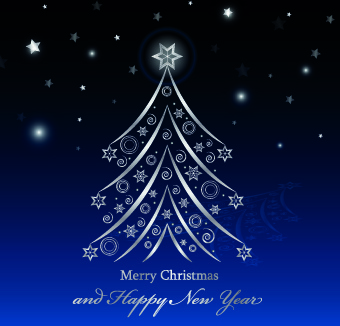 mavi parlak Noel ağacı yeni yıl arka plan