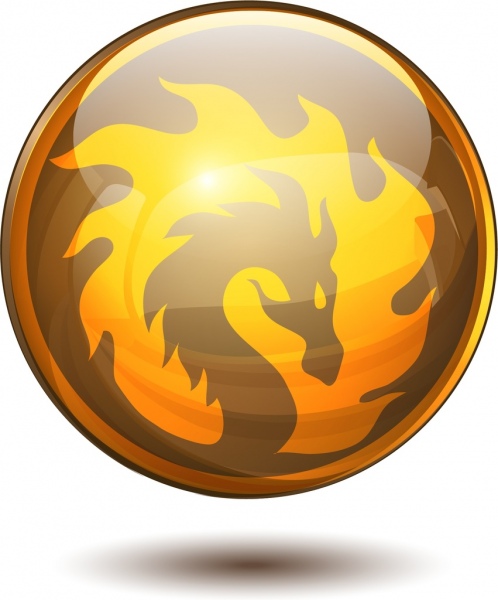 دائرة لامعة وسام قالب رمز النار التنين الديكور