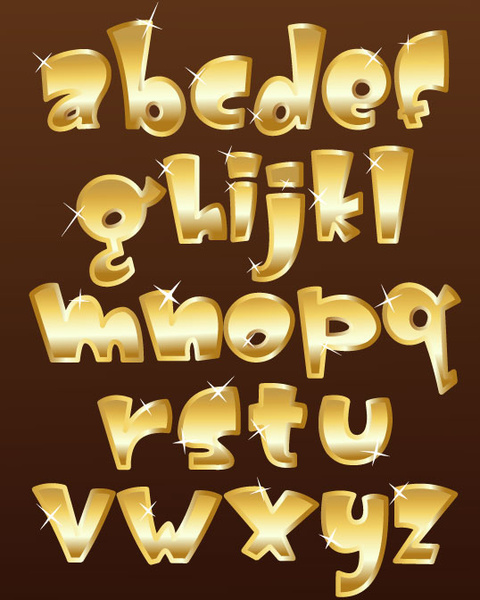 alfabet emas mengkilap dan tanda baca angka vektor