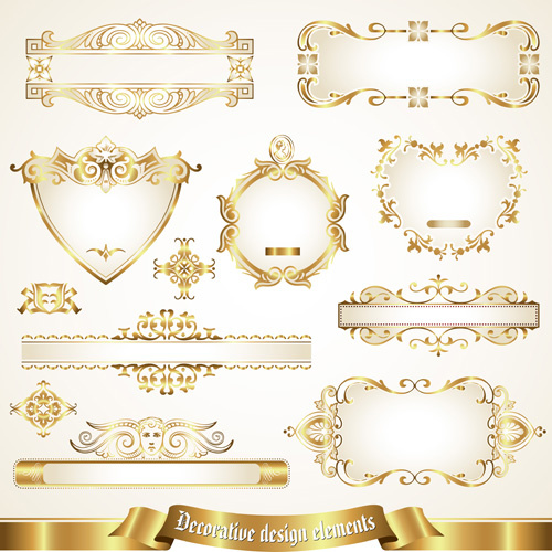 Etiquetas moldadas ouro brilhantes ornamento vetor
