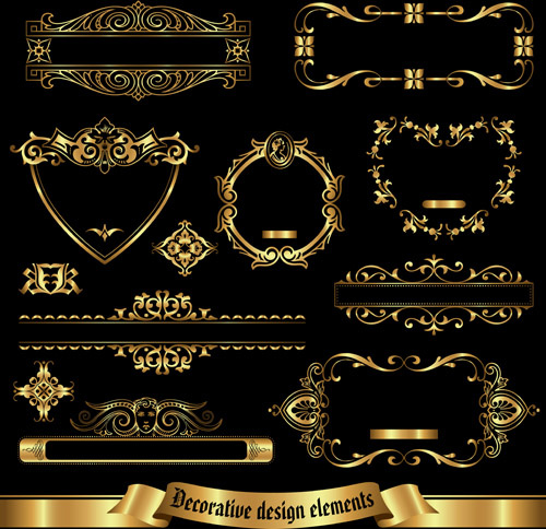 etiquetas enmarcadas Oro brillantes ornamentan vector