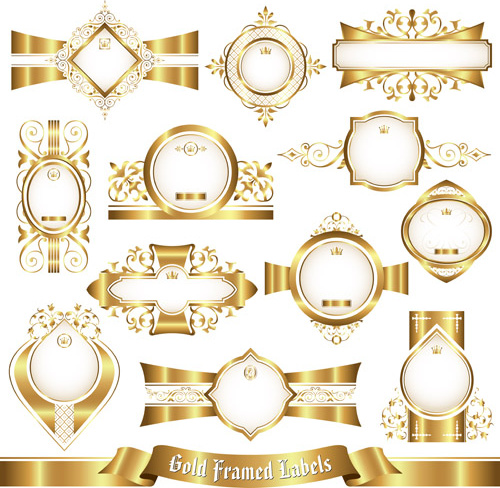 etichette con cornice oro lucide ornamento vettoriale