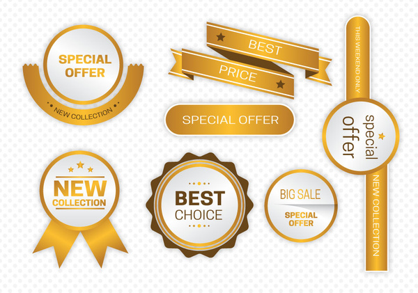 ícones de promoção marketing dourado brilhante