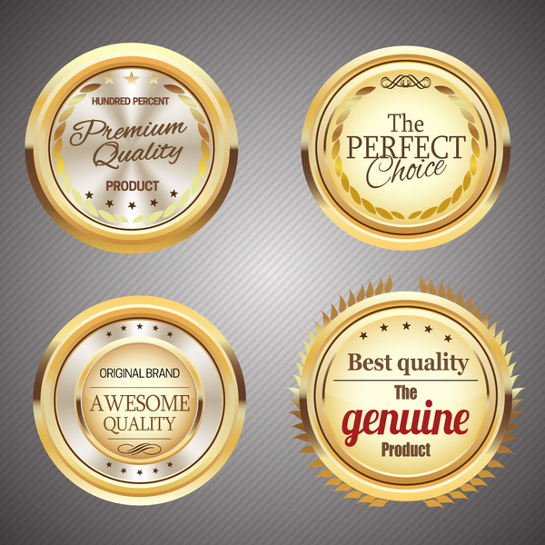 блестящие золотые круглые значки сертификация качества