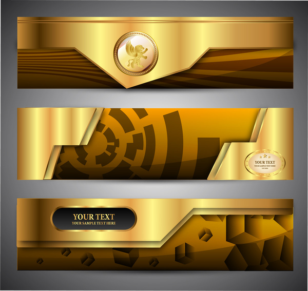 panji-panji 3d emas mengkilap set dengan gaya modern