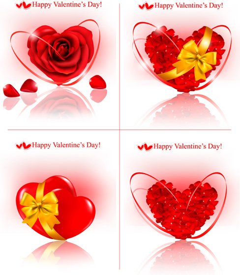 parlak Sevgililer günü kalpleri vektör kartları