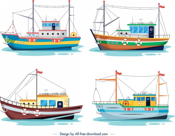 navire icône modèles coloré design moderne dessin animé croquis