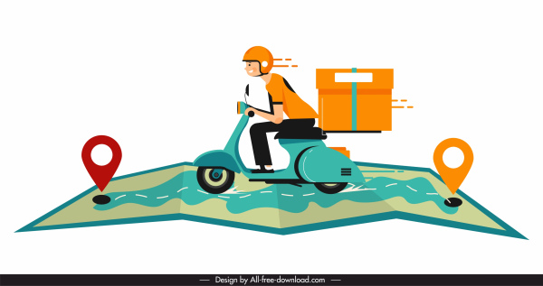 الشحن خلفية دراجة نارية خريطة رسم تصميم الحركة