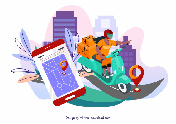 transporte de fundo scooter smartphone esboço design dinâmico
