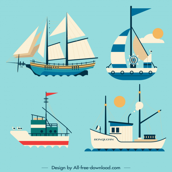 航運圖示帆船素描經典現代設計