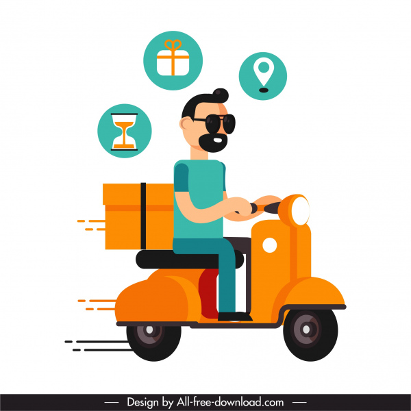ícone de trabalho de transporte homem livrar desenho animado scooter