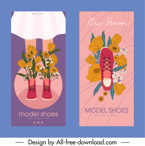 靴広告チラシ花の装飾手描き古典的なスケッチ