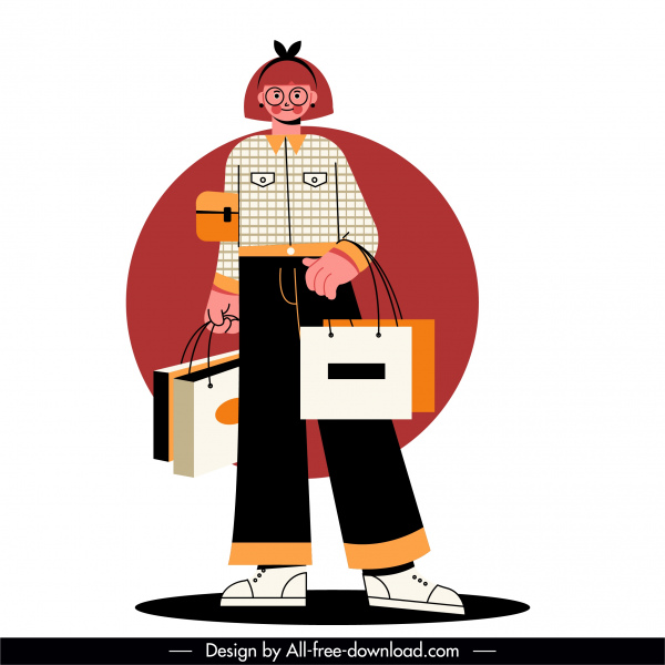 Shopper Frau Symbol farbige Cartoon-Charakter-Skizze