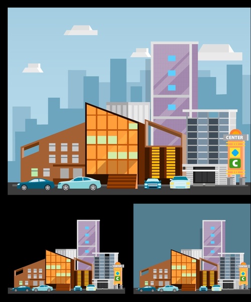 progettazione di centro commerciale con varie dimensioni colorata schizzi