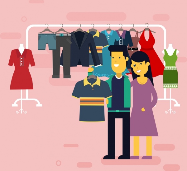Shopping Drawing Couple Clothes Store Icons Colored Cartoon-vector  Icon-free Vector Free Download
