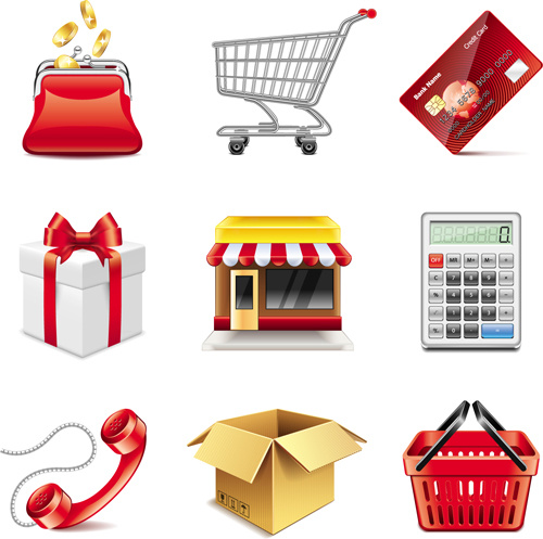 vector de iconos de elementos de compras establecido
