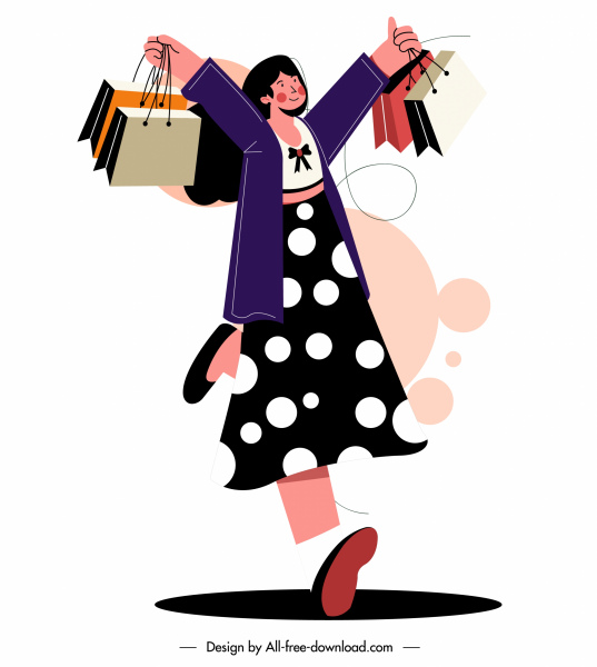 ikona zakupów radosna kobieta szkic kreskówki projekt