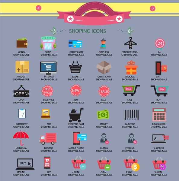projeto de coleção de ícones com várias formas de compras