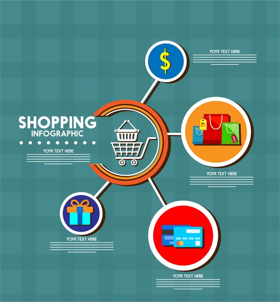 Einkaufen Infografik Design-Kreisen und Symbole Stil skizzieren
