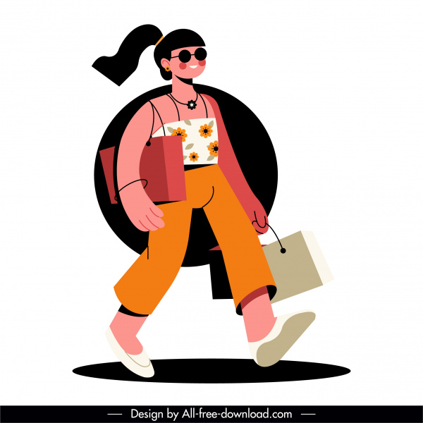 Shopping-Dame-Ikone zeitgenössische Skizze Cartoon-Charakter