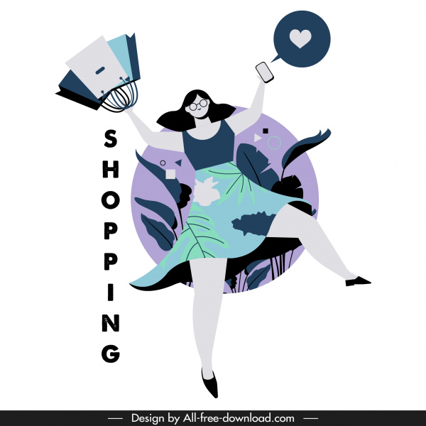 Shopping lifestyle Icon alegre mulher esboço Cartoon personagem