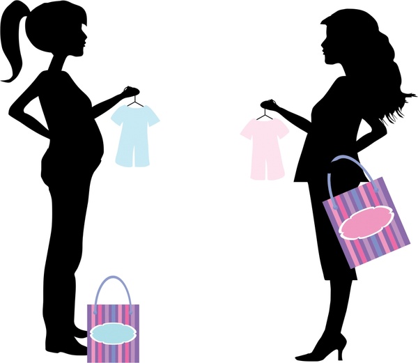 ilustrasi hamil belanja dengan gaya silhouette