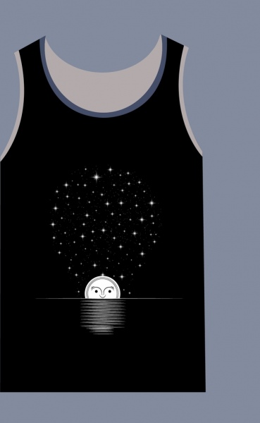 短 t 恤设计闪闪发光的星星程式化月亮图标