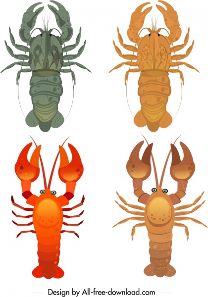 udang laut ikon lobster sketsa desain warna-warni