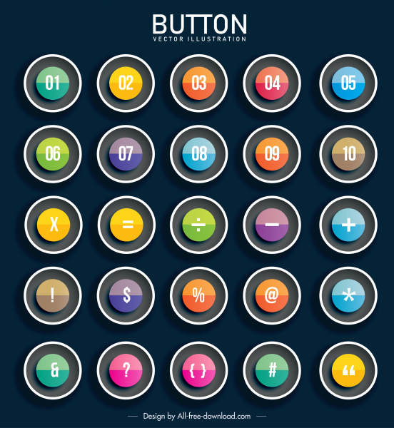 les modèles de boutons de signe colorés modernes cercles transparents