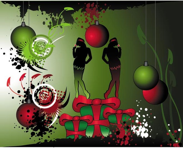 Silhouette Weihnachtsmädchen auf grüne Grunge Weihnachten Hintergrund Vektor