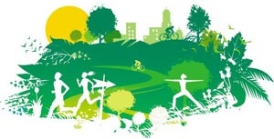 gente della siluetta jogging nel verde isola vettoriale