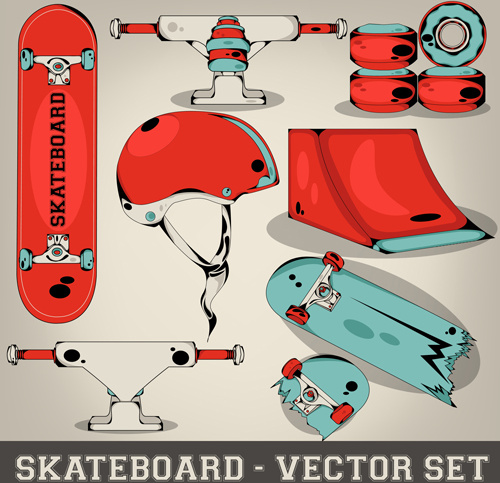 conjunto vetorial de design elementos de skate