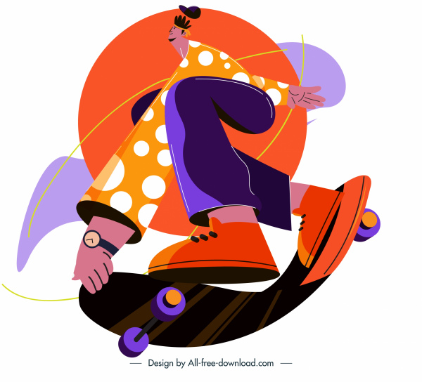 icono de skate colorido dibujo dinámico de la juventud