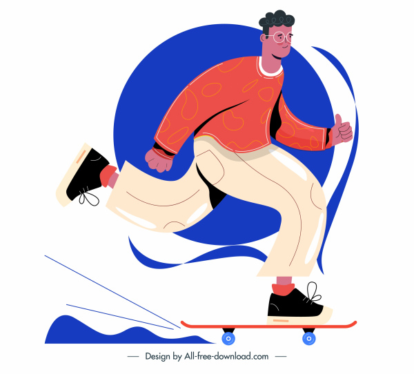 滑板玩家图标卡通人物运动素描