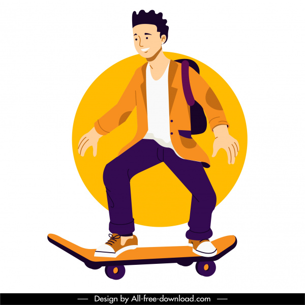 skateboard player icona dinamica cartone animato personaggio schizzo