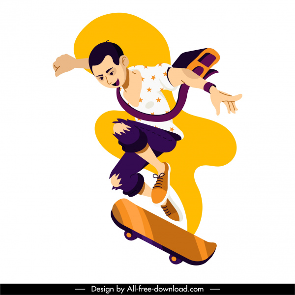 滑板运动图标动态男孩素描卡通人物