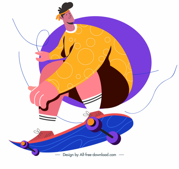 لوح التزلج رمز الرياضة لعوب رجل رسم شخصية الرسوم المتحركة