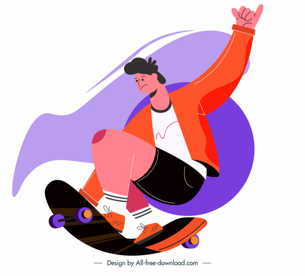 لوح التزلج رمز الرياضة دينامية رجل رسم شخصية الرسوم المتحركة