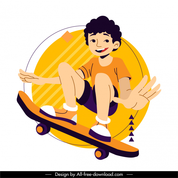滑板運動圖示 小男孩 素描 動態 卡通