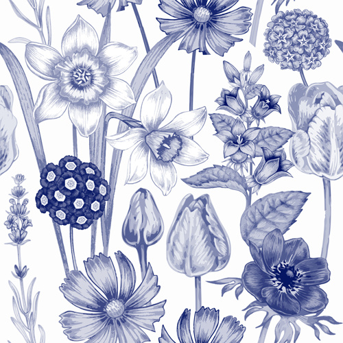 Sketch Flowers Art Pattern Seamless Vector