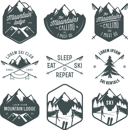 Kayak logolar retor tasarım vektör