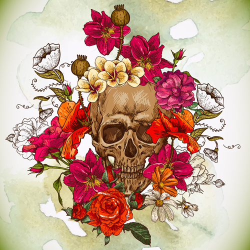 Cráneo y amapolas vector background