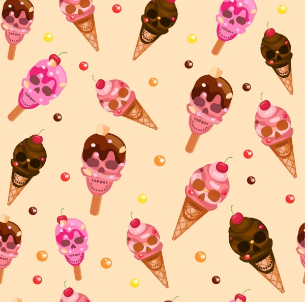 头骨冰淇淋图标收集各种颜色类型