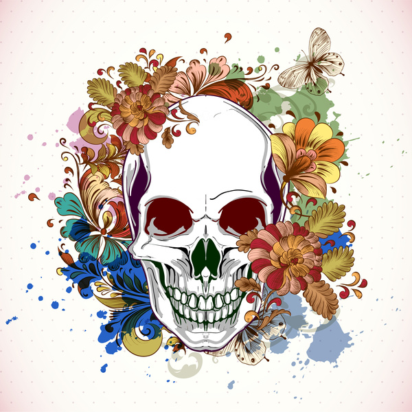 crâne avec des éléments de conception florale